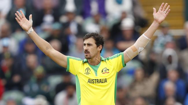 Starc appeals for the wicket of Wahab Riaz against Pakistan. Picture: AP