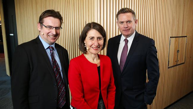 Michael Usher and Andrew Clennell pictured with Premier Gladys Berejiklian at the Project Sydney Youth Forum.