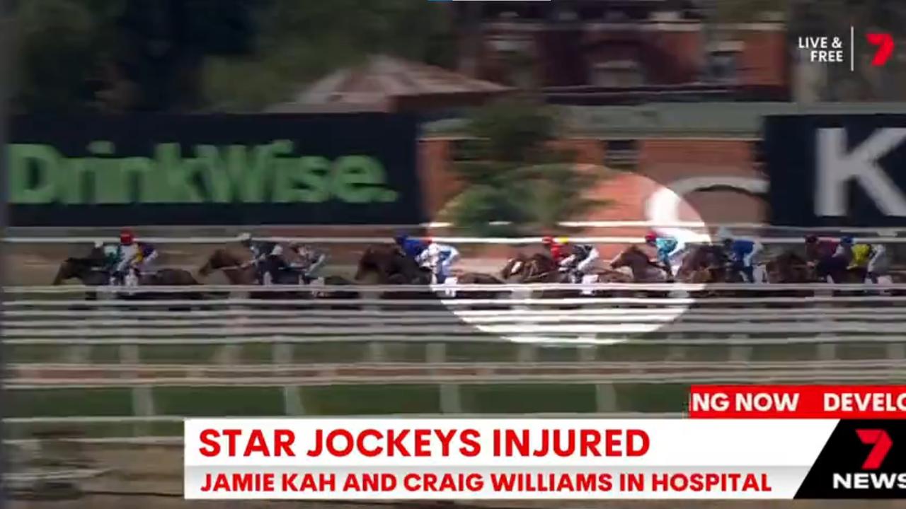 Jamie Kah's scary fall at Flemington