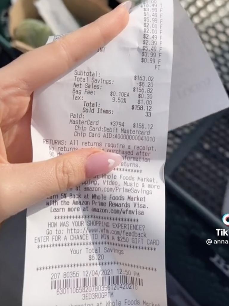 Anna was stunned that the groceries cost her nearly $A230. Picture: TikTok/Anna Paul
