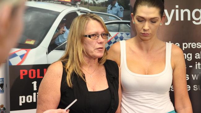 Shandee Blackburn's mother Vicki and sister Shannah at Mackay District Police Headquarters shortly after Shandee’s murder. Picture: Liam Kidston.