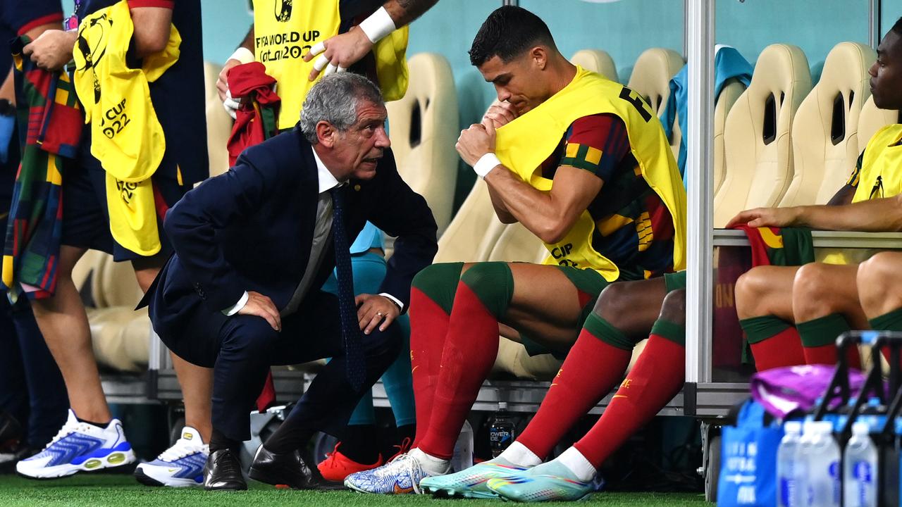 Fernando Santos, Head Coach of Portugal, speaks with Cristiano Ronaldo. Picture: Justin Setterfield