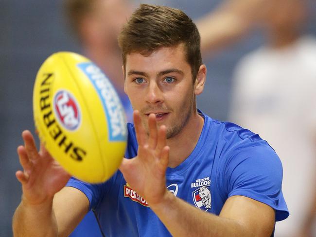 Western Bulldogs recovery at Whitten Oval.  Josh Dunkley of the Bulldogs during a quick indoors recovery session this afternoon  . Pic: Michael Klein.