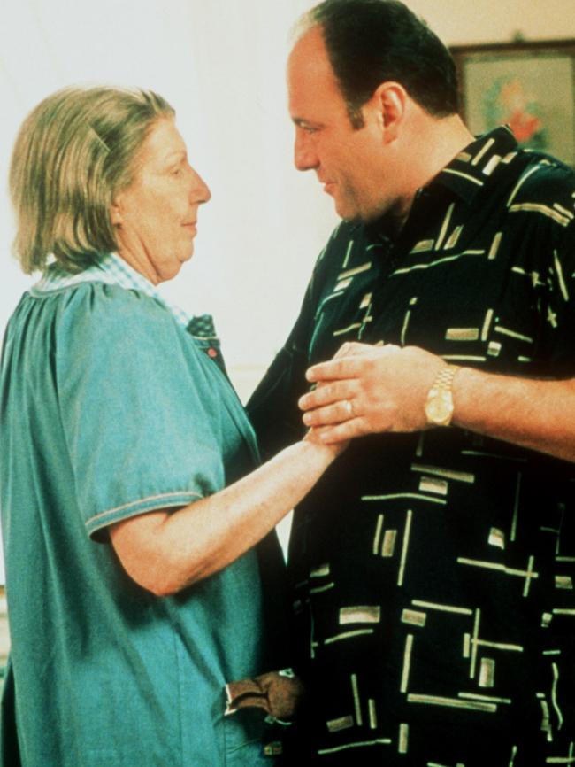 James Gandolfini (Tony Soprano) with his on-screen mum Nancy Marchand (Livia Soprano). Picture: Supplied