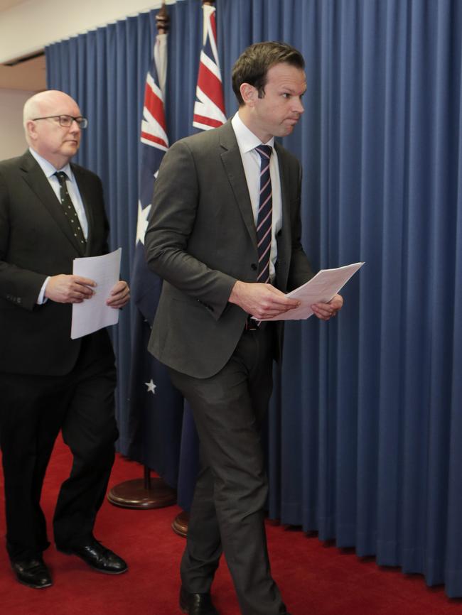 Senator Canavan made a short statement about his new-found Italian citizenship. Picture: AAP