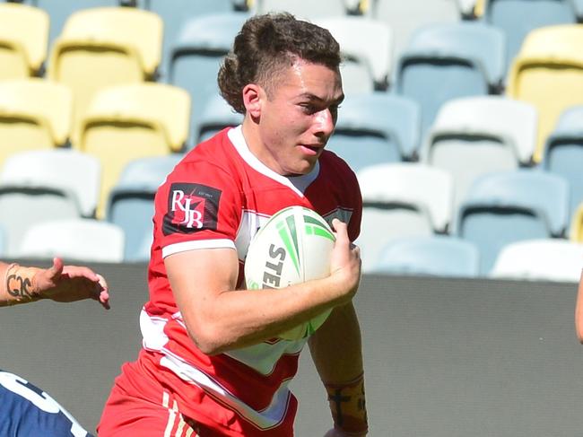 PBC centre Sam Stephenson during the Phil Hall Cup final between Palm Beach Currumbin and St Patrick's College at Queensland Country Bank Stadium. Picture: Matthew Elkerton