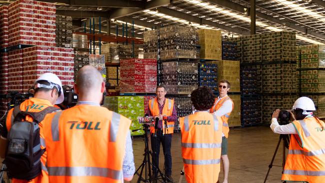 Chief Minister Michael Gunner at CUB in Darwin on Thursday as the brewer welcomed a record tonnage of beer to the Territory. Picture: Che Chorley
