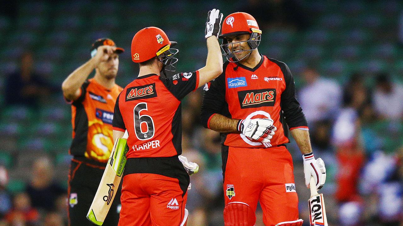 Sam Harper and Mohammad Nabi’s partnership won the game for the Renegades.Photo: Michael Dodge/Getty Images