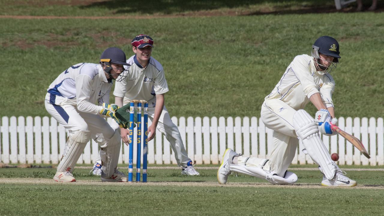 Archie Steele bats for TGS. GPS cricket, Toowoomba Grammar vs The Southport School. Saturday, 29th Feb, 2020.