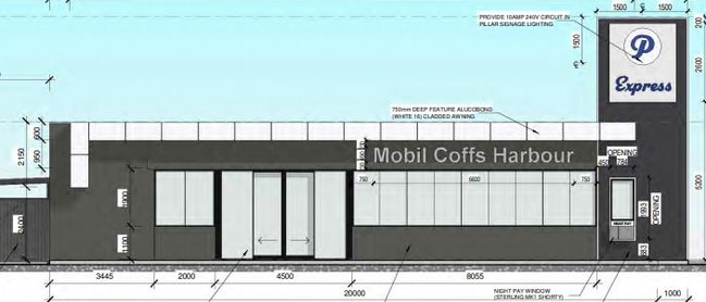 Elevation drawing of the proposed service centre on the Pacific Highway in Coffs Harbour.