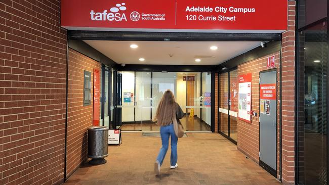 The TAFE SA city campus on Currie Street in the Adelaide CBD. Picture: Colin James