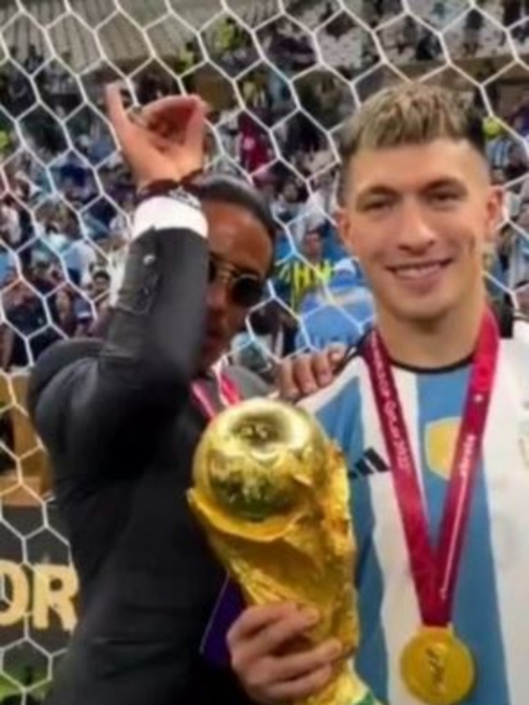 Salt Bae even performed his trademark move on the trophy. Pic: Instagram