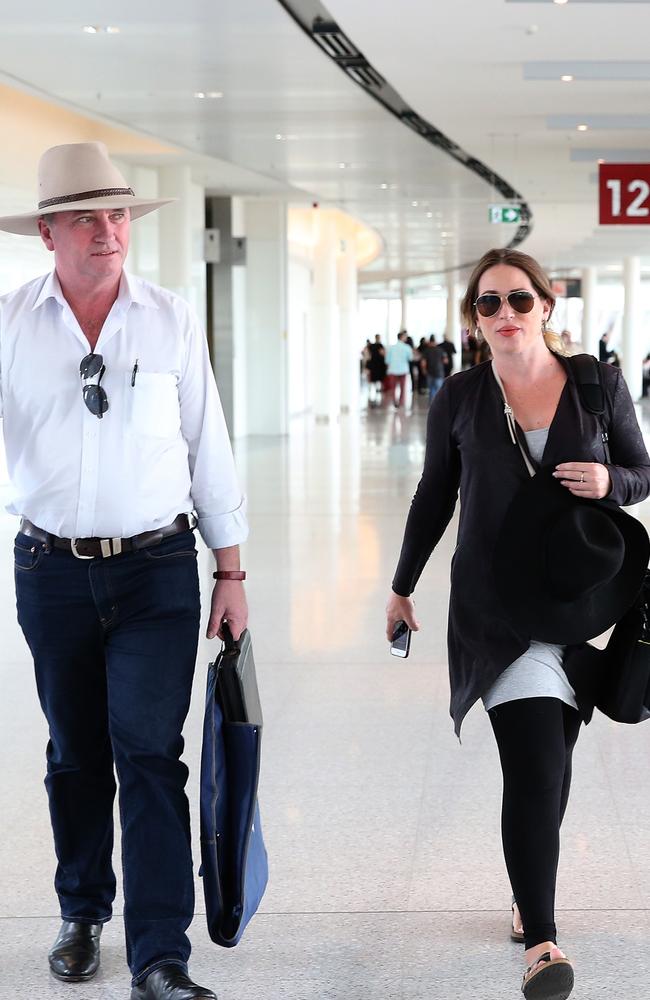 Former Deputy Prime Minister Barnaby Joyce, then aged 51, and his pregnant partner Vikki Campion, 33, in March last year. Picture: Kym Smith.