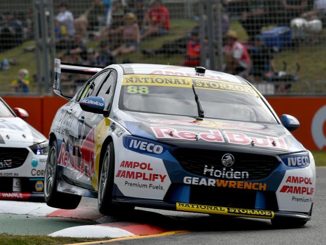 The veteran Holden driver tears around the Townsville street circuit. Picture: Evan Morgan