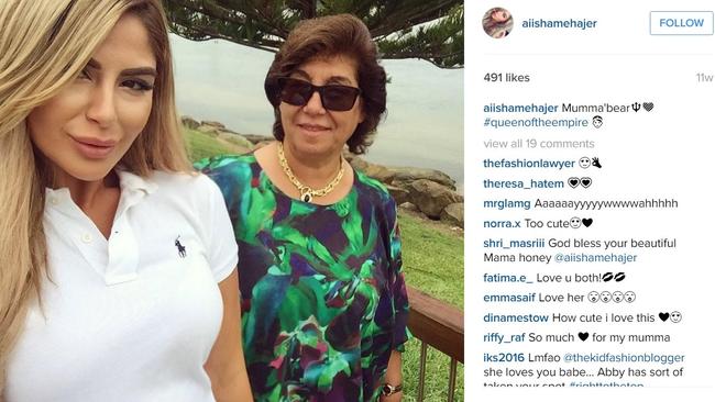 Mehajer siblings on social media - Aiisha and mother. Picture: Aiisha Mehajer / Instagram annettepix