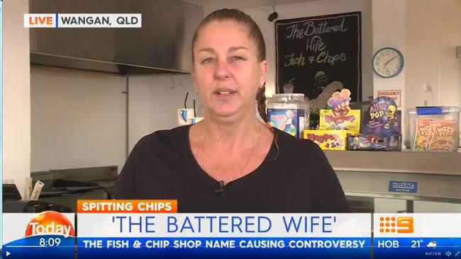 Ms Kerr addresses the drama around her fish and chip shop name. Picture: Channel 9