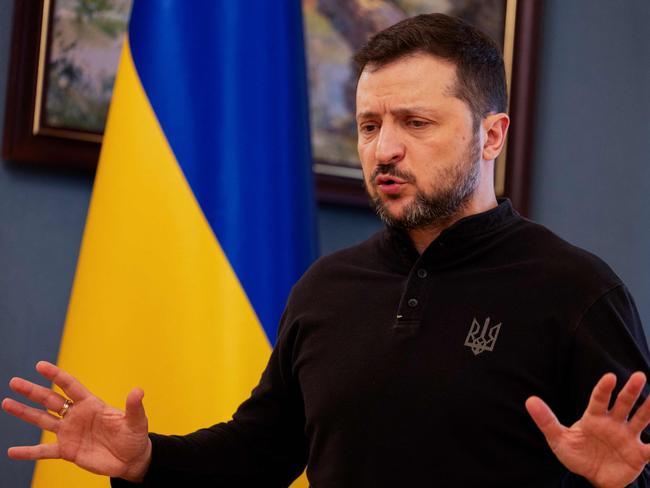 Ukraine’s President Volodymyr Zelensky gave a combative press conference in Kyiv. Picture: AFP