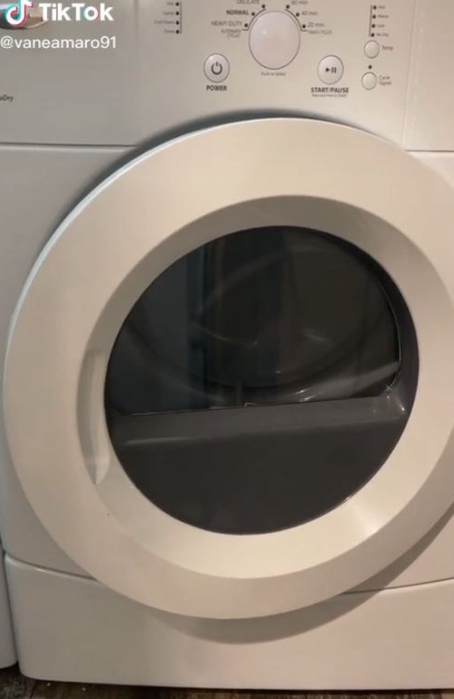 A video of a woman cleaning a gross part of a dryer has gone viral. Picture: TikTok/vaneamaro91