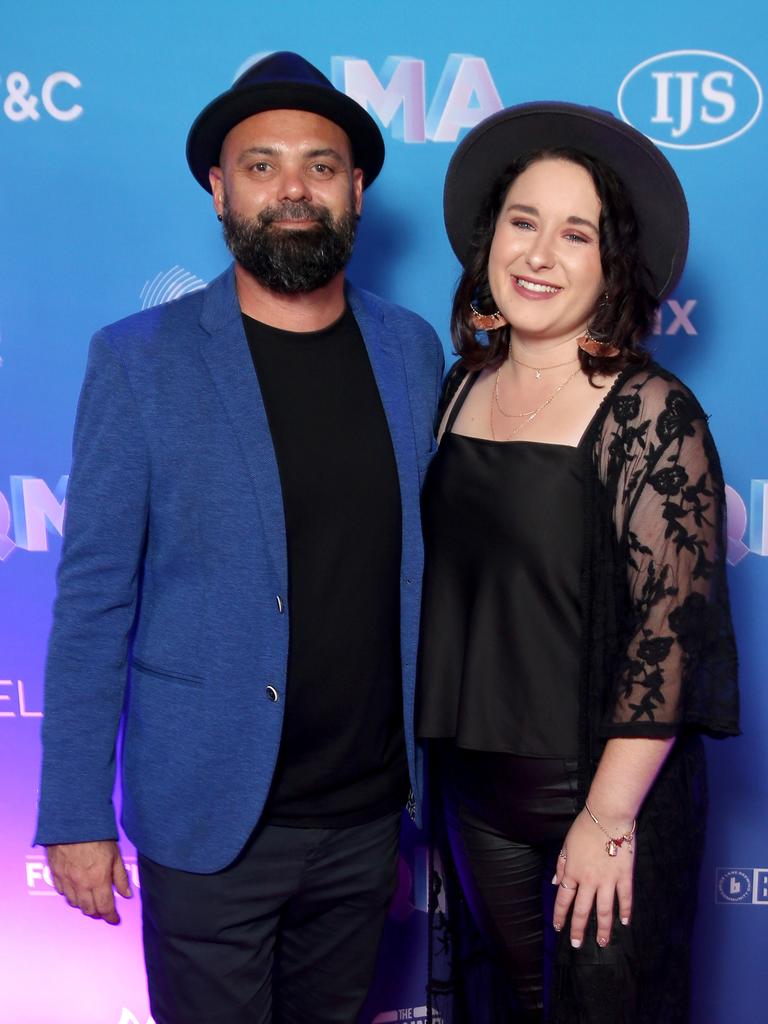 Tariana olive and Danny TJ on the 2022 Queensland Music Awards red carpet at The Fortitude Music Hall in Brisbane. Picture: Steve Pohlner