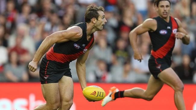 Jobe Watson fires off a handball in his return to football. Picture: Getty Images