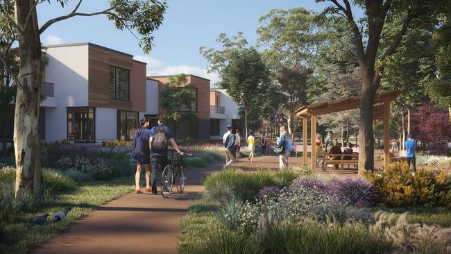 An artist impression of the new housing estate under development by Renewal SA at Noarlunga. Picture: Renewal SA