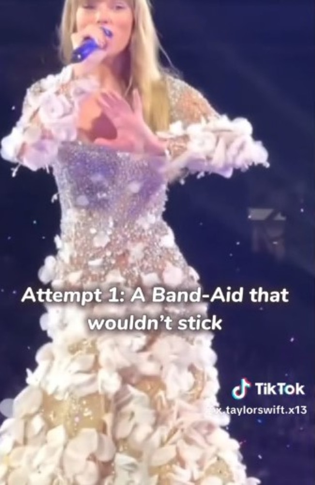 Taylor Swift performs with a bandaged hand in this now viral TikTok video. Picture: TikTok