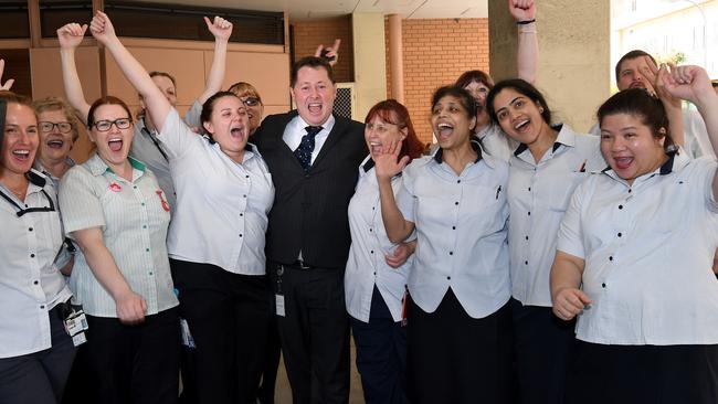 Health Minister Jack Snelling with nurses from the RAH vascular ward. Picture: Naomi Jellicoe