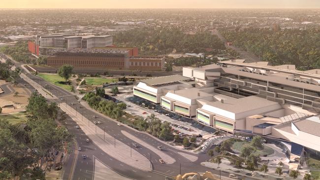 An artist impression of the new Women's and Children's Hospital (left) next to the Royal Adelaide Hospital (right). Picture: SA Government.