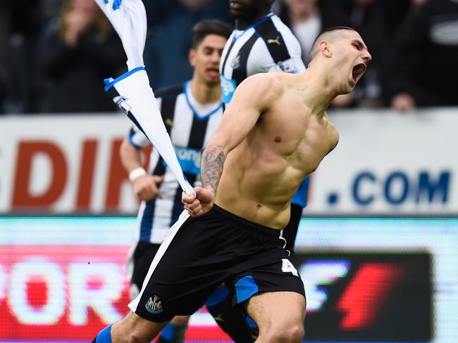 Aleksandar Mitrovic celebrates his late equaliser.