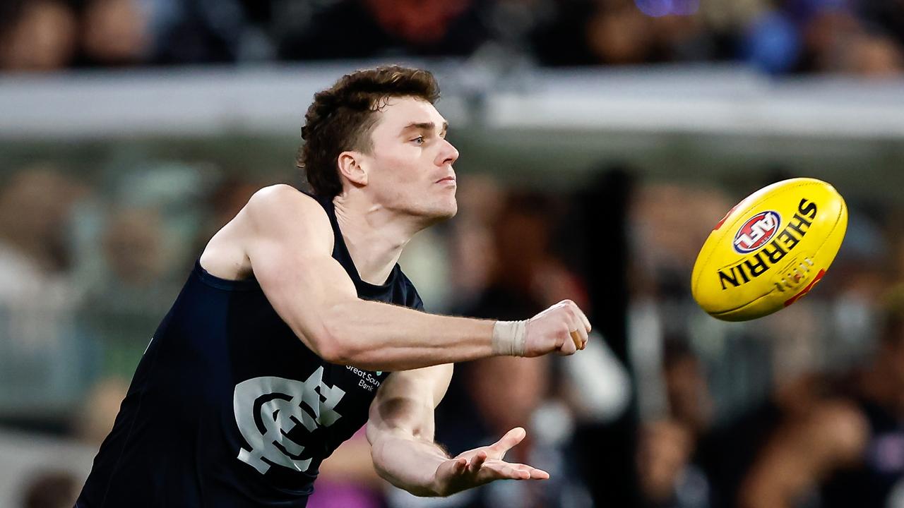 Blake Acres against Collingwood on Friday night. Picture: Dylan Burns/AFL Photos via Getty Images