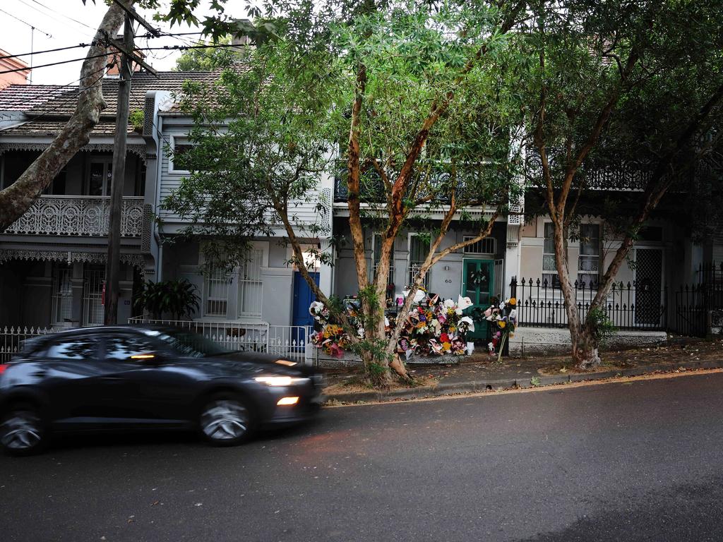 Tributes were laid outside Jesse Baird’s home in Brown Street Paddington. Picture: Rohan Kelly