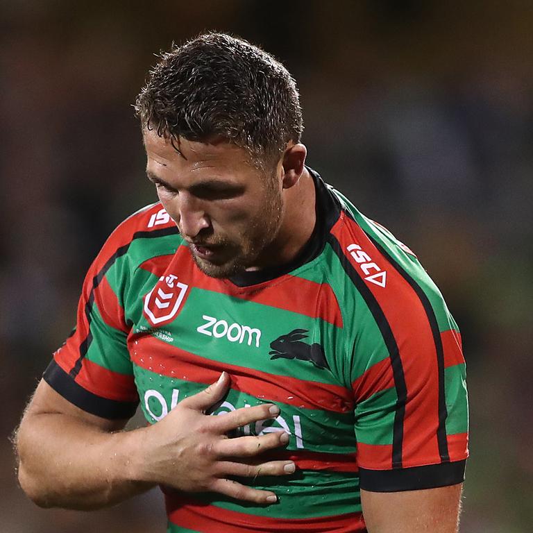 Burgess clutches his shoulder in 2019. Picture: Mark Metcalfe/Getty Images