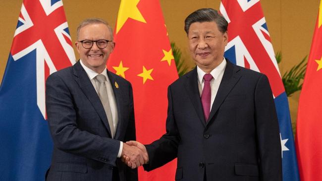 Anthony Albanese meets China's President Xi Jinping in a bilateral meeting during the 2022 G20 summit in Nusa Dua, Bali, Indonesi. Picture: Twitter