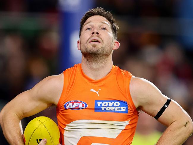 ADELAIDE, AUSTRALIA - JUNE 29: Toby Greene of the Giants during the 2024 AFL Round 16 match between the Adelaide Crows and the GWS GIANTS at Adelaide Oval on June 29, 2024 in Adelaide, Australia. (Photo by Sarah Reed/AFL Photos via Getty Images)