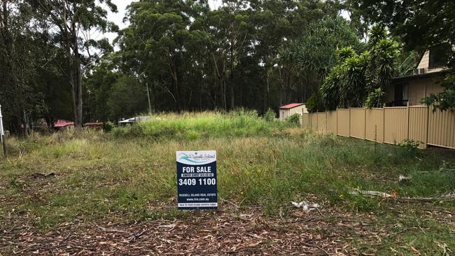 Blocks of residential land, like this one on Russell Island purchased privately by radio personality Jess Eva and her husband Norm, will be sold by Redland City Council.