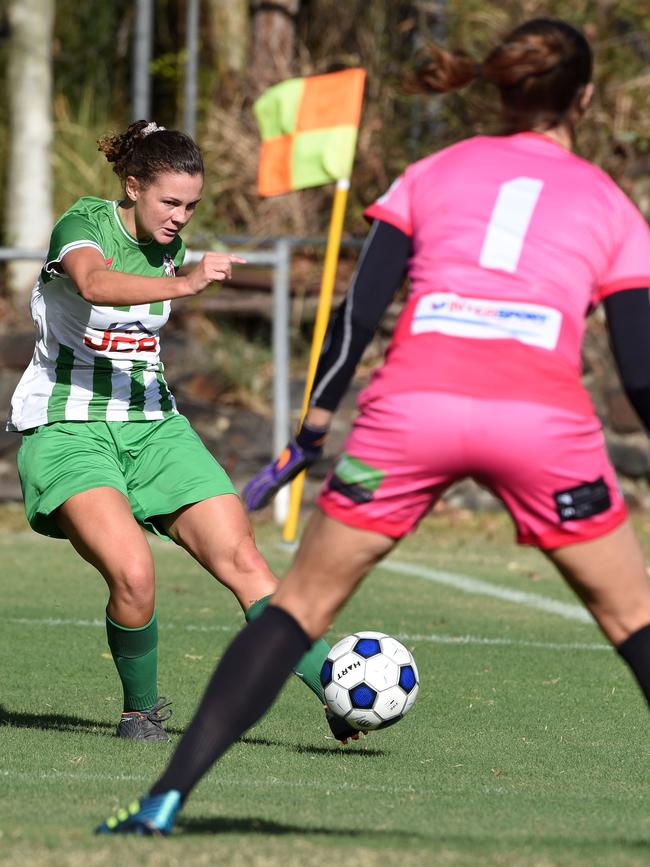 Broadbeach's Prue Donohoe and Southport Emilly Benton. Picture: Steve Holland