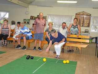 LINED UP: Stanthorpe player Val Matthews delivers a bowl in the Maroon Shield indoor bowls clash with Warwick at St Mary's Indoor Bowls Hall. Picture: Gerard Walsh