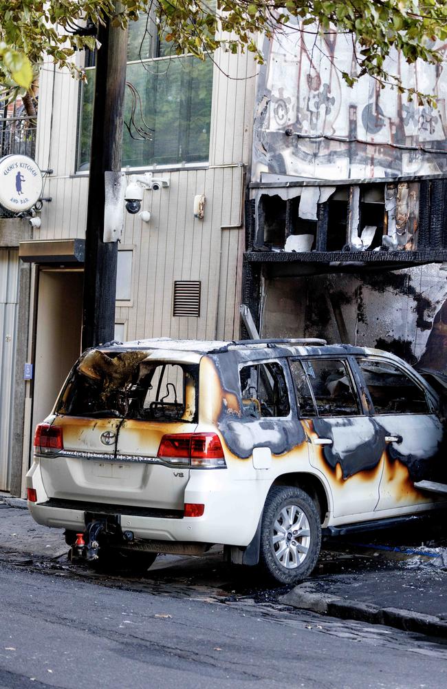 The vandals smashed the car into the back of the restaurant on Canterbury St. Picture: David Geraghty