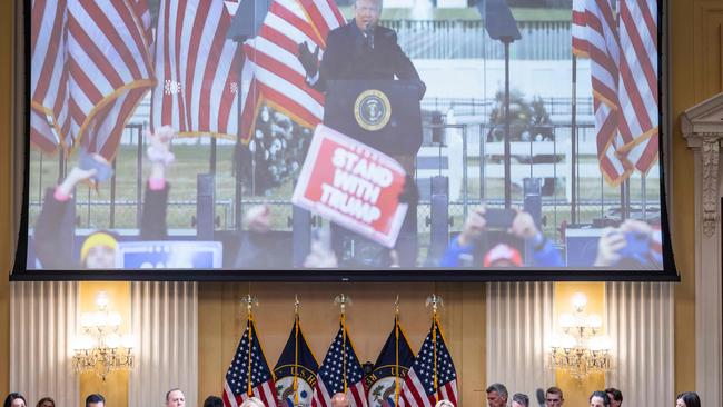 The House select committee views video of Donald Trump’s rallying call to his supporters on January 6. Picture; AFP.