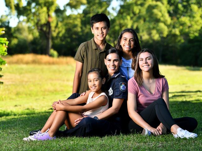 Mums on the frontline. CON Chantell Solomona with her kids Aura 7, Marley 12 , Mia 11 and Vienna 16. Picture: Alix Sweeney