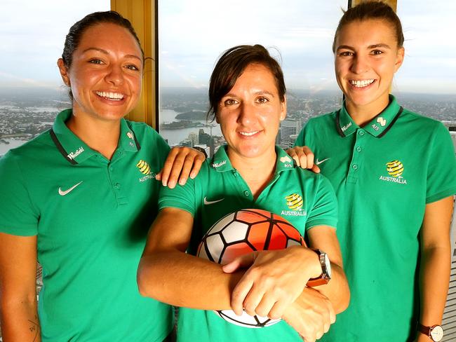 Matildas (l-r) Kyah Simon, Lisa De Vanna and Steph Catley.