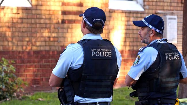 Police officers from South Sydney Police Area Command are pictured on scene at Erskineville Housing Estate. Picture: NCA NewsWire / Nicholas Eagar