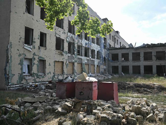 A destroyed school building in the town of Myrnohrad. Picture: AFP