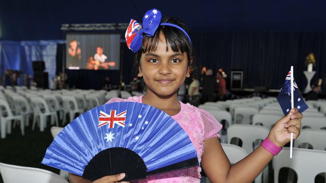 General colour from one of the largest Australia Day Citizenship ceremonies in Australia. pictured is new citizen Rhiana Debnath (7)