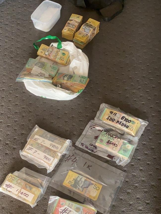 Cash seized by police after the raid in Adelaide’s south. Picture: SA Police