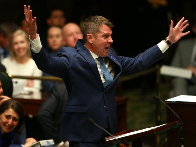 A very animated Premier Mike Baird answers questions from the opposition on greyhound industry during Question Time / Picture: Cameron Richardson