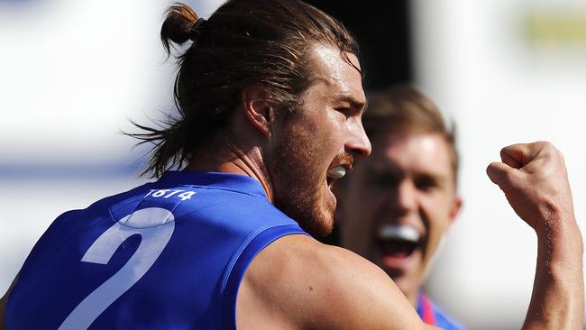 Khan Haretuku celebrates a goal for Port Melbourne.