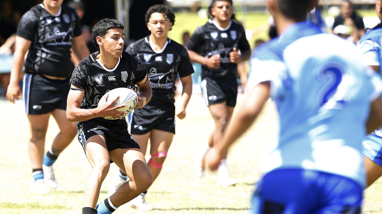 Izaiah Carter from Maori Pango. Under 16 Boys Maori Pango v Samoa white. Harmony Nines Rugby League. Picture: John Appleyard