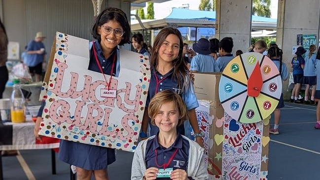 Students Akemi, Emma and Poppy at their Lucky Girls Dip.