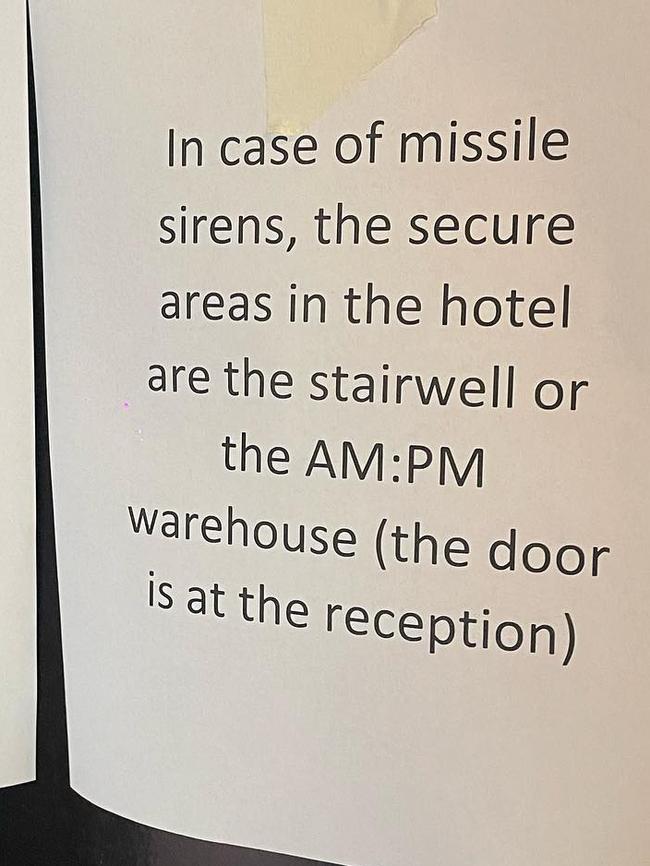 Instructions from their hotel regarding the air strikes.